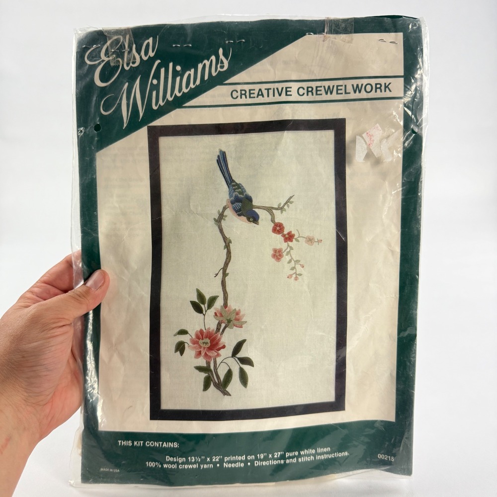 Elsa Williams Creative Crewelwork Kit Bird and Flowers 00215 Vintage Wool Linen